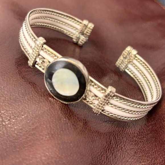 Other - Opal Intricate Silver and Black Cuff Bracelet with Braided Design